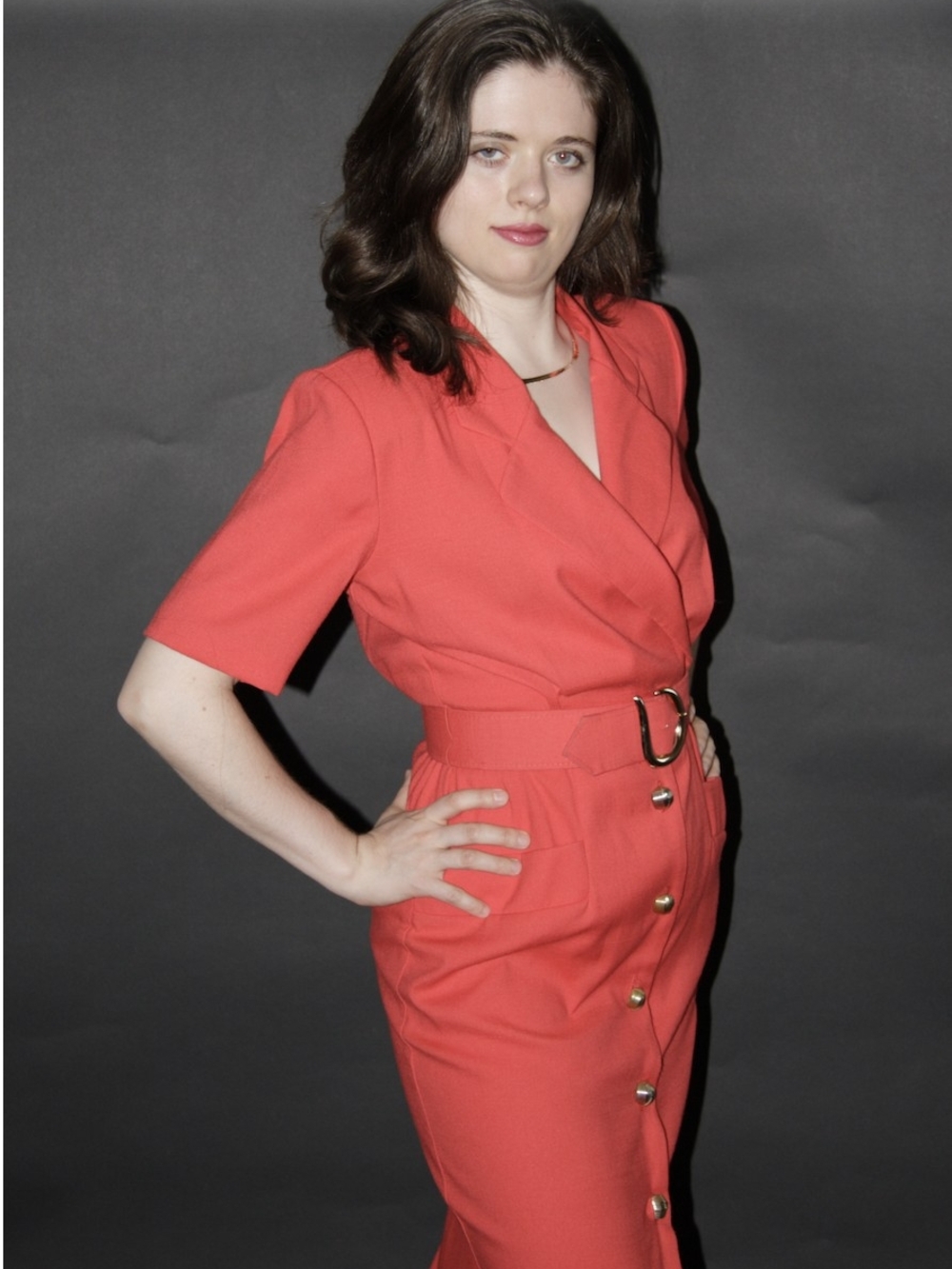 Red Button-Front Midi Power Blazer Dress